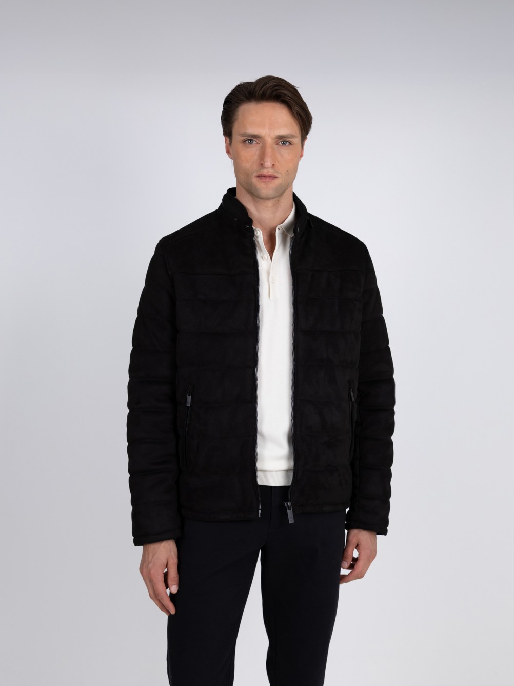 Blus�o acolchoado com efeito camur�a