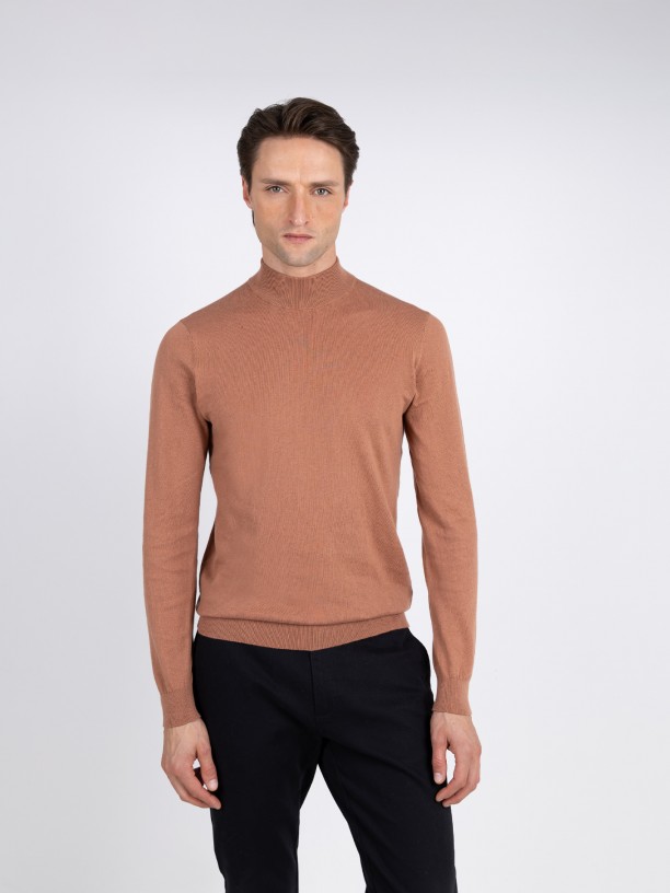 Camisola de meia gola algodo e caxemira