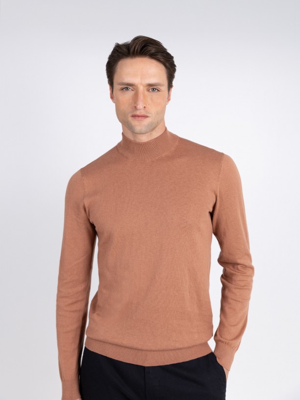 Camisola de meia gola algodo e caxemira