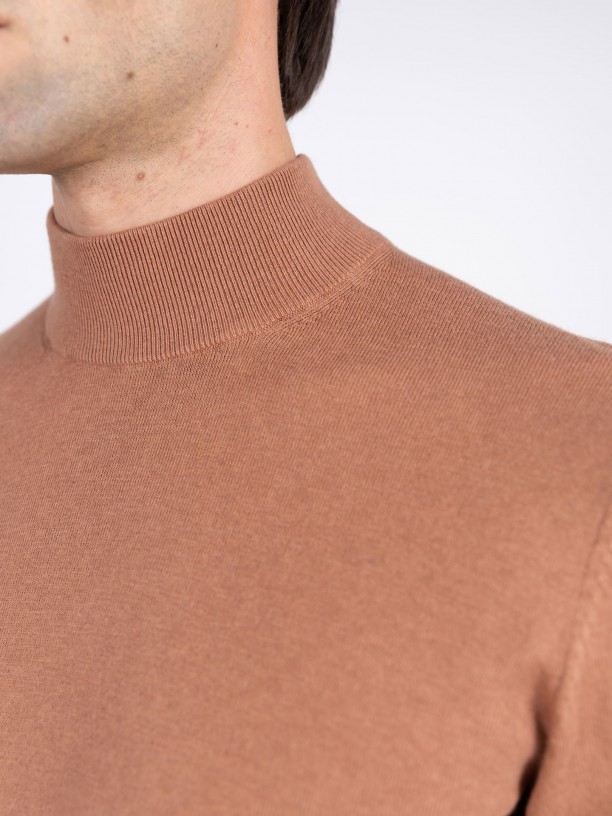 Camisola de meia gola algodo e caxemira