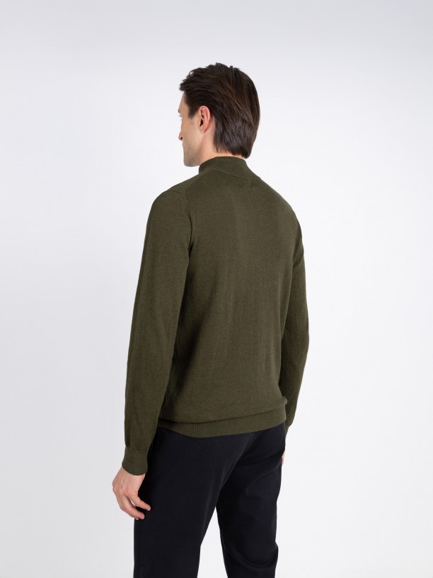 Camisola de meia gola algodo e caxemira