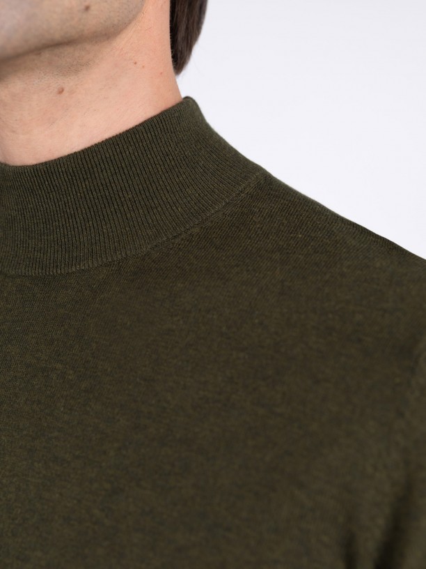 Camisola de meia gola algodo e caxemira