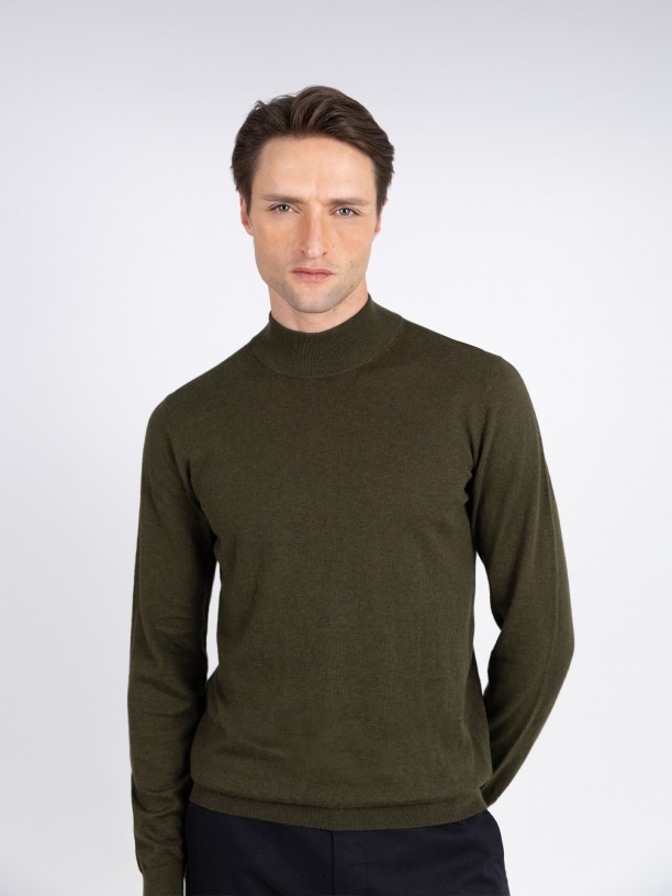 Camisola de meia gola algodo e caxemira