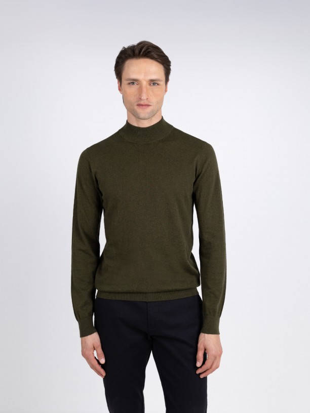 Camisola de meia gola algodo e caxemira