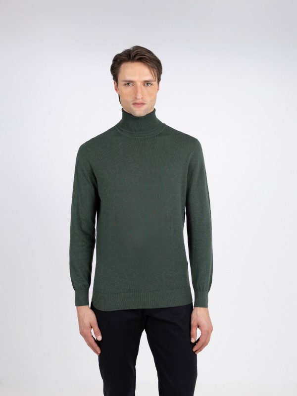 High neck cotton cashmere sweater
