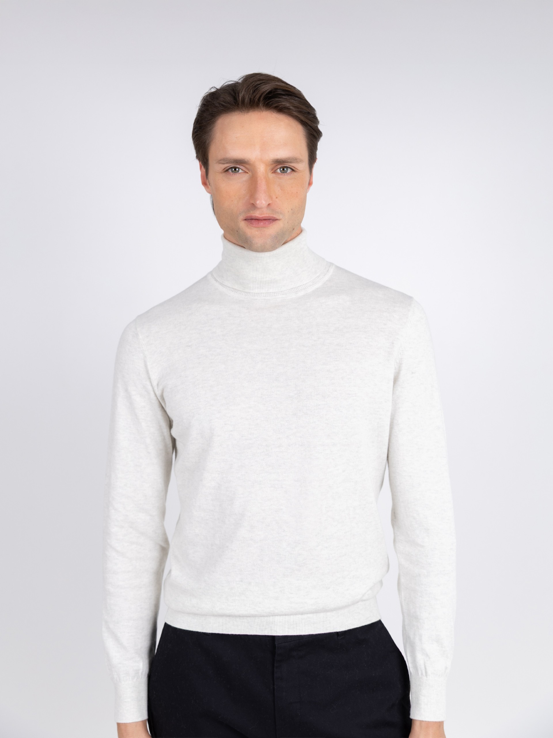 High neck cotton cashmere sweater