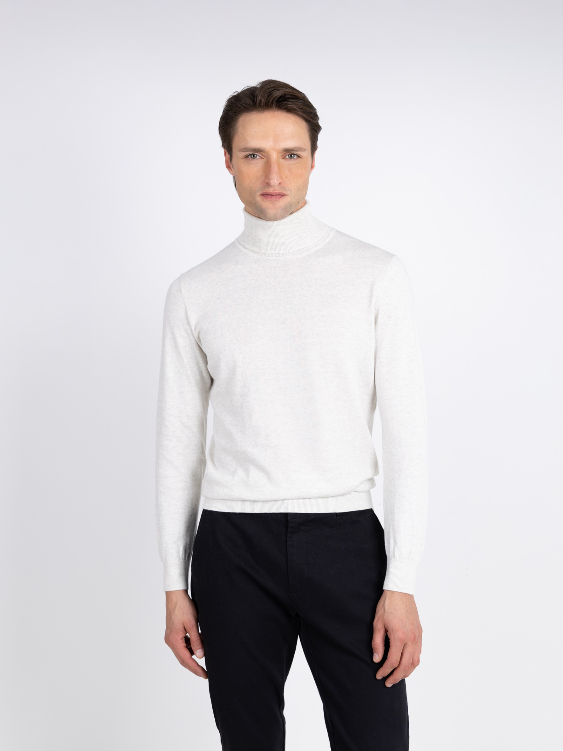 High neck cotton cashmere sweater