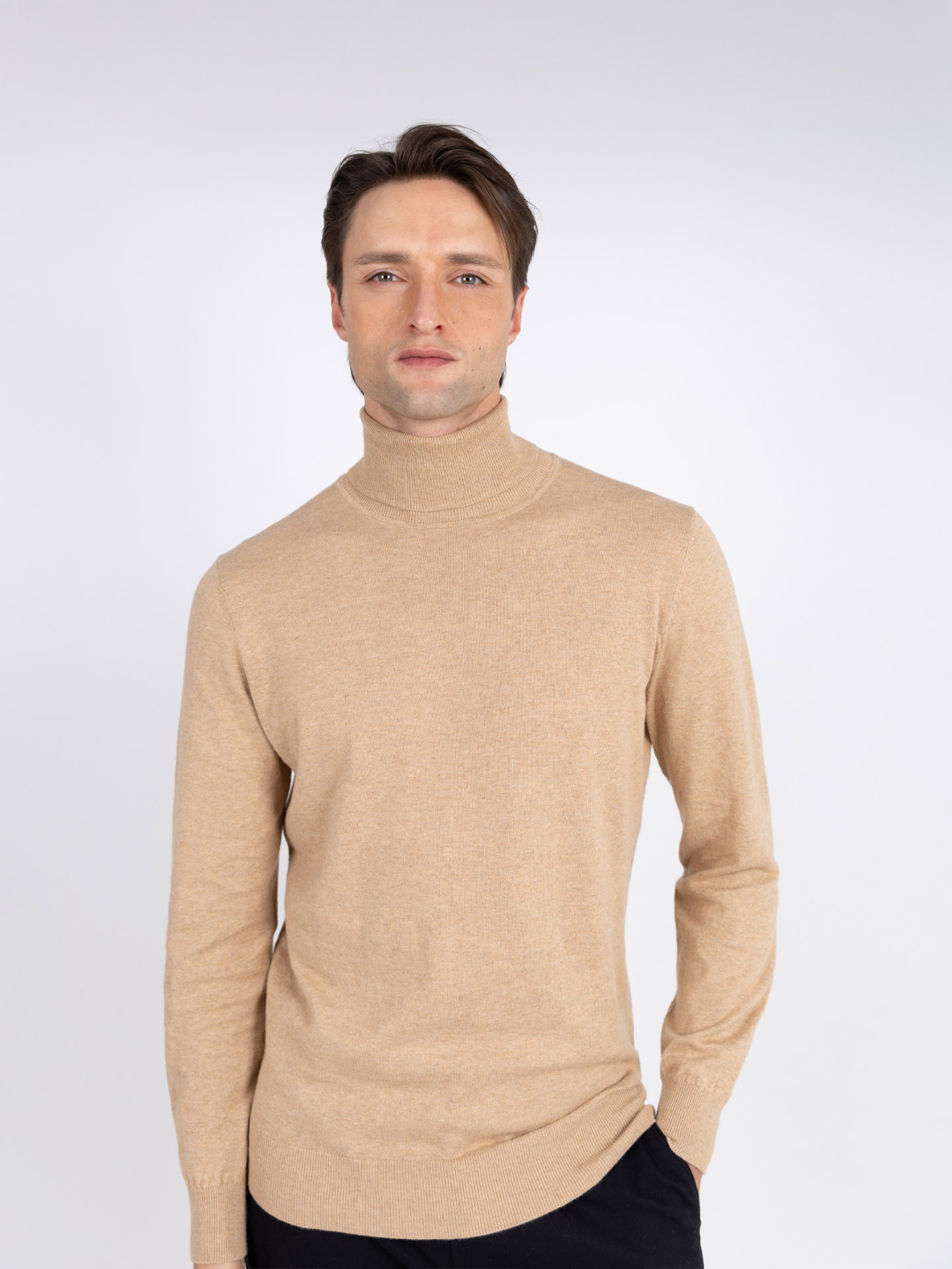 High neck cotton cashmere sweater