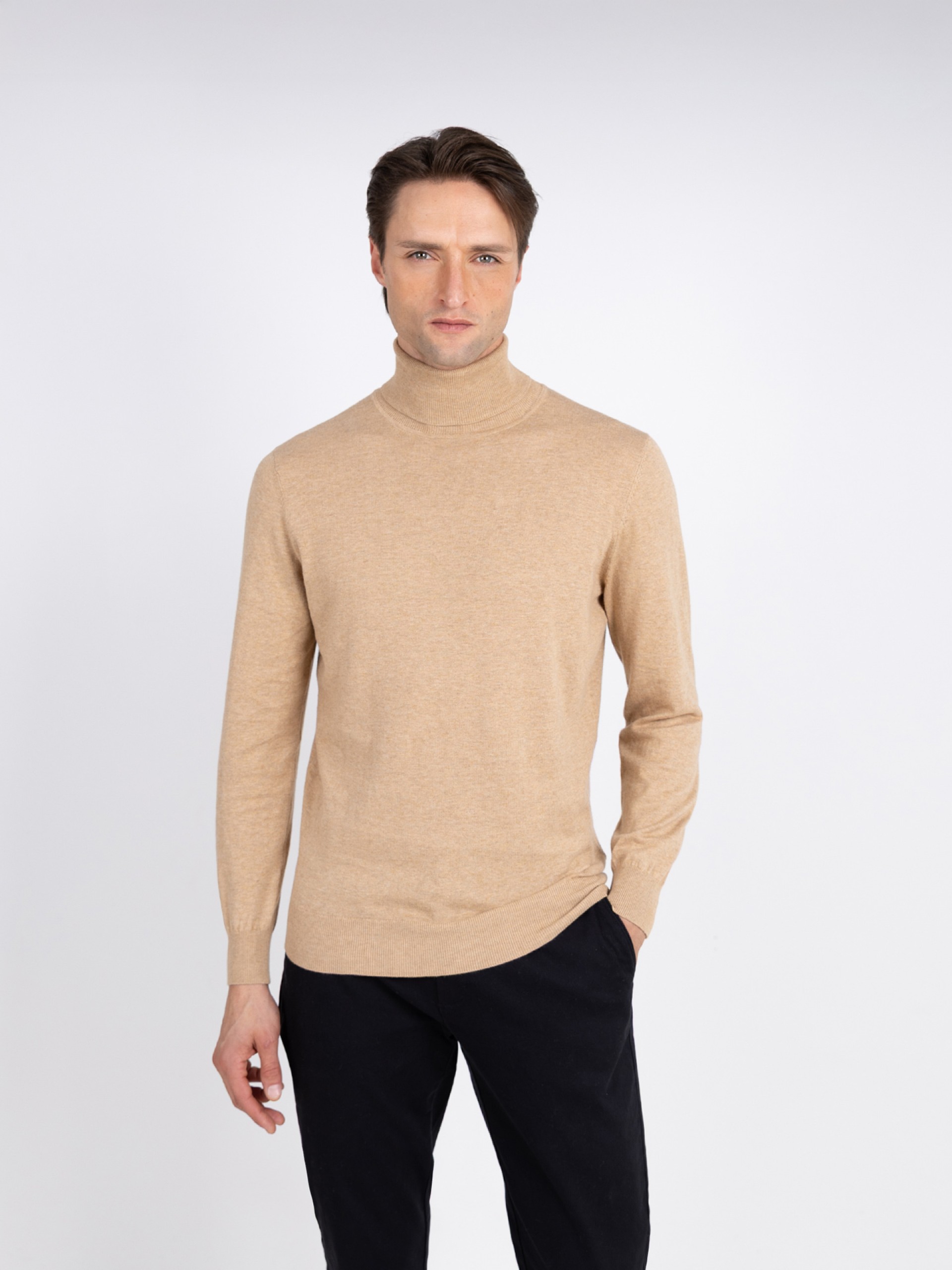 High neck cotton cashmere sweater