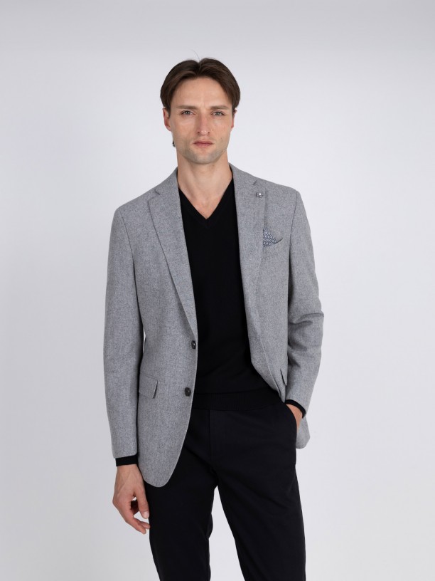 Blazer casual liso con lana Blazer casual liso con lana