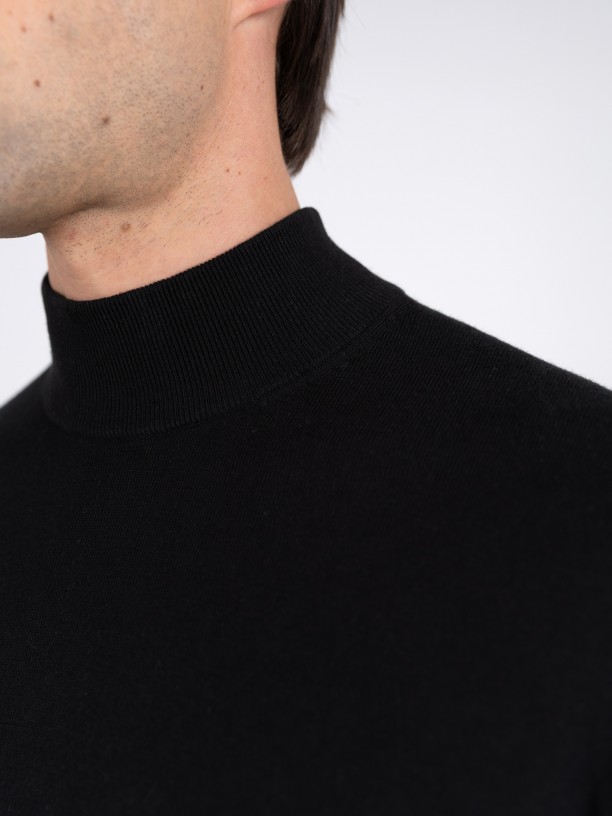 Camisola de meia gola algodo e caxemira