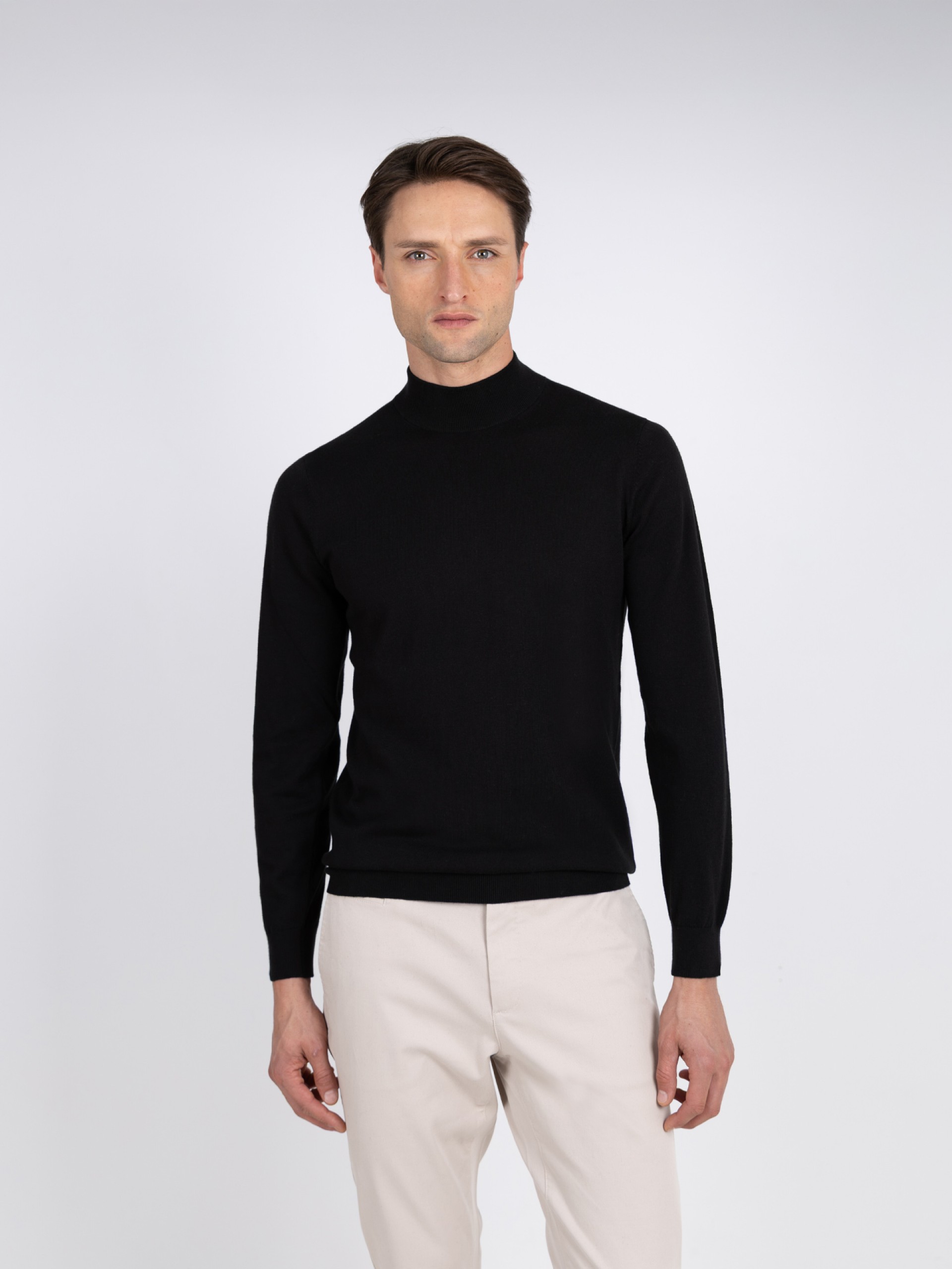 Mock turtleneck cotton cashmere sweater