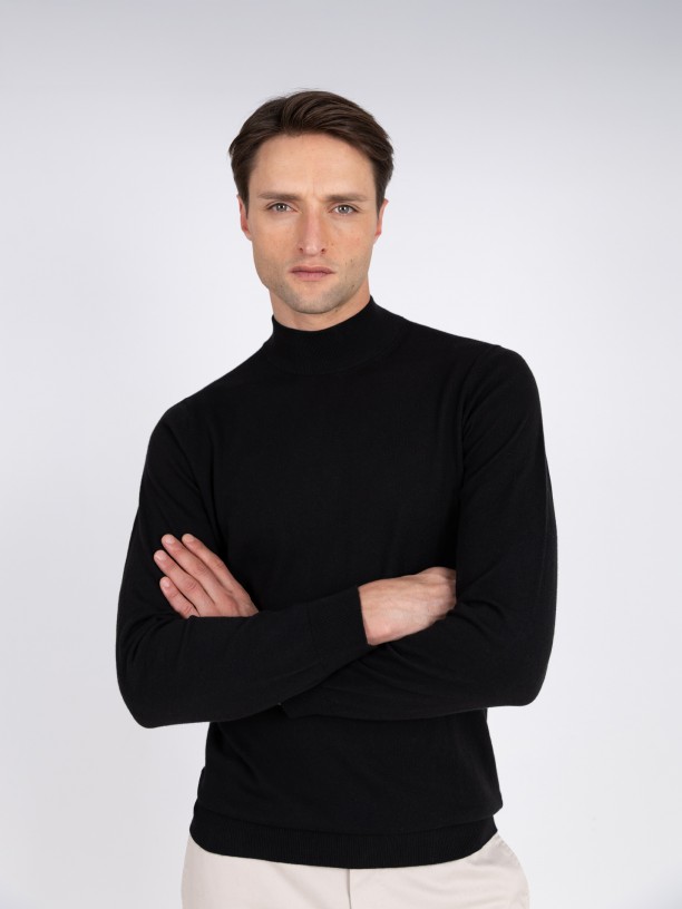 Camisola de meia gola algodo e caxemira