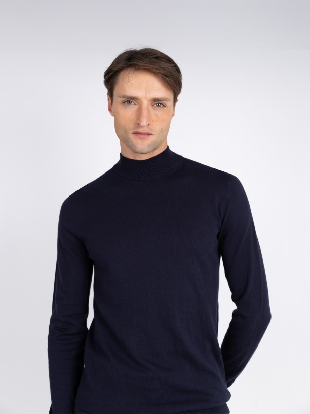 Camisola de meia gola algodo e caxemira