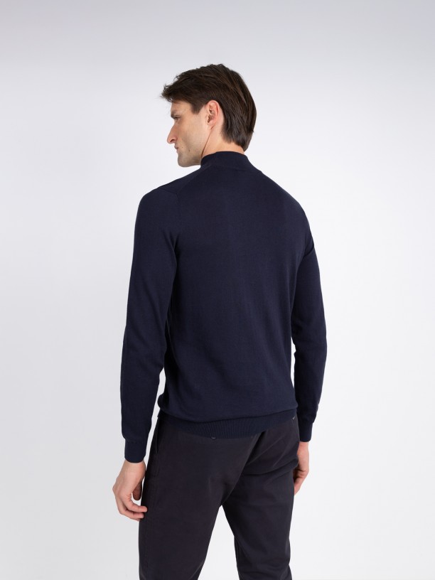 Camisola de meia gola algodo e caxemira