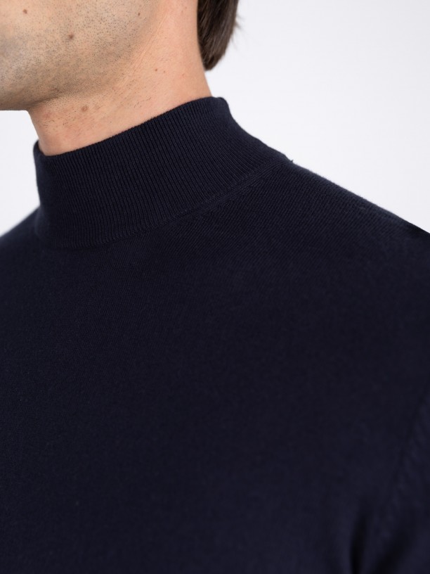 Camisola de meia gola algodo e caxemira