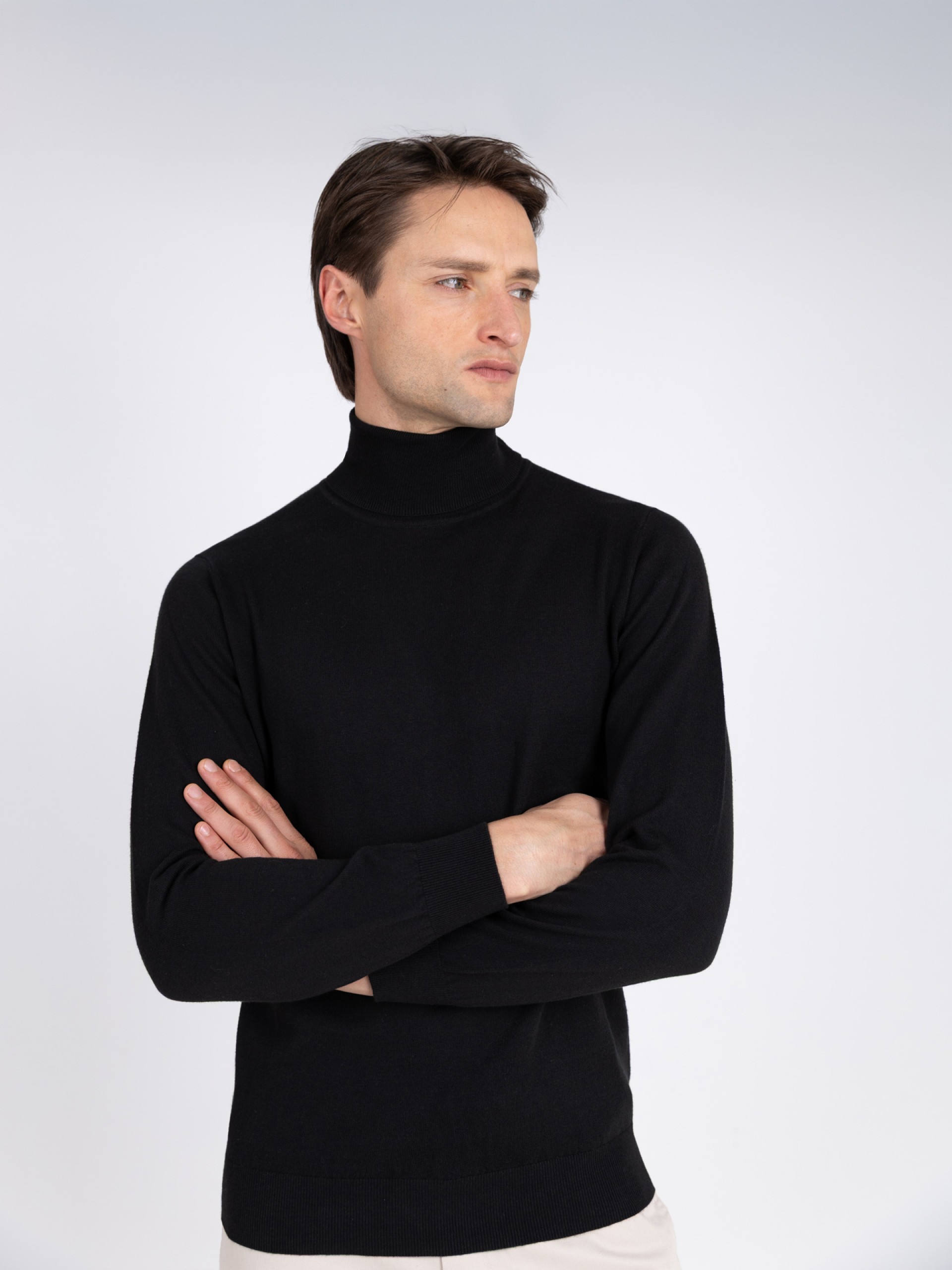 High neck cotton cashmere sweater