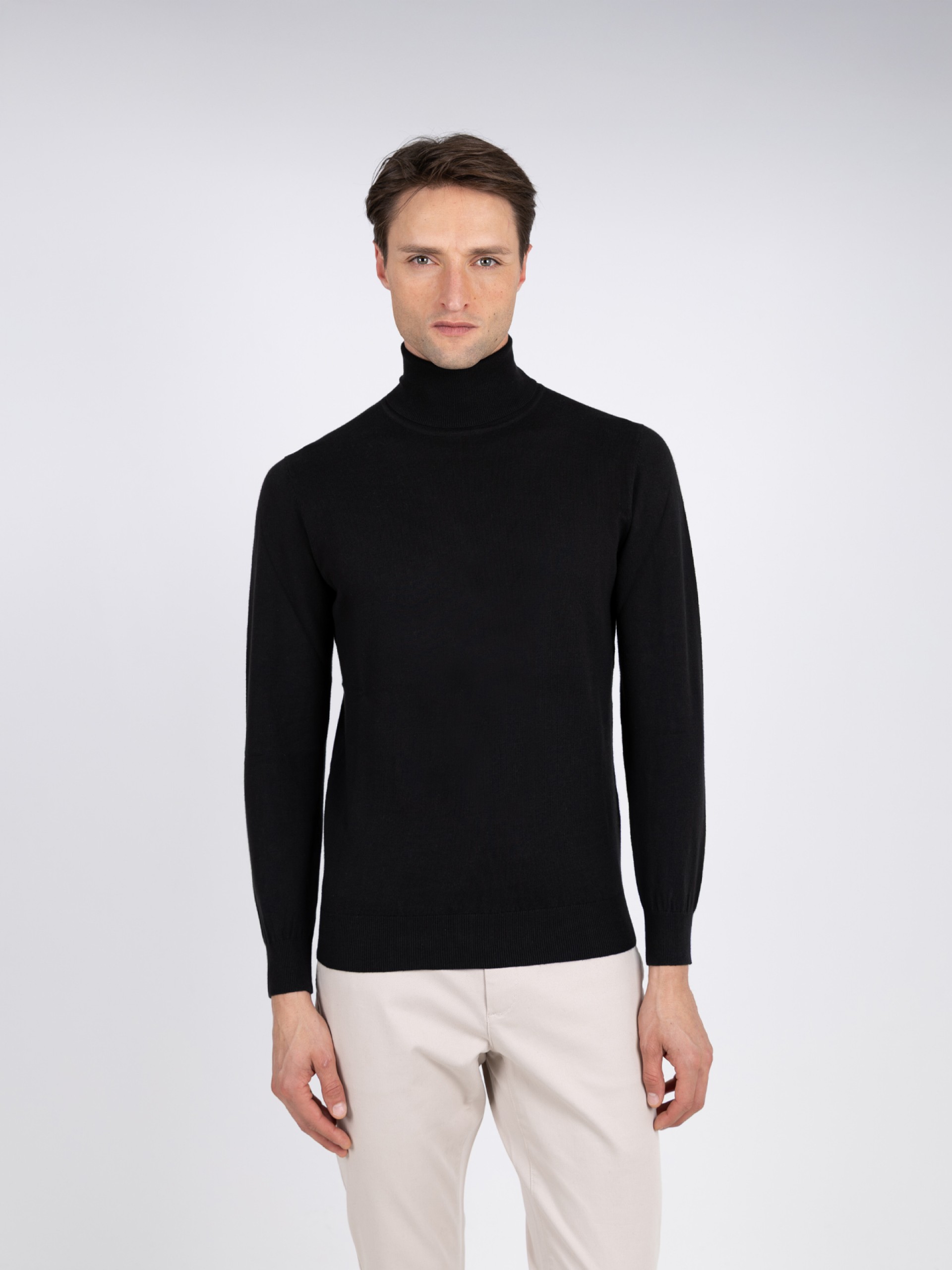 High neck cotton cashmere sweater