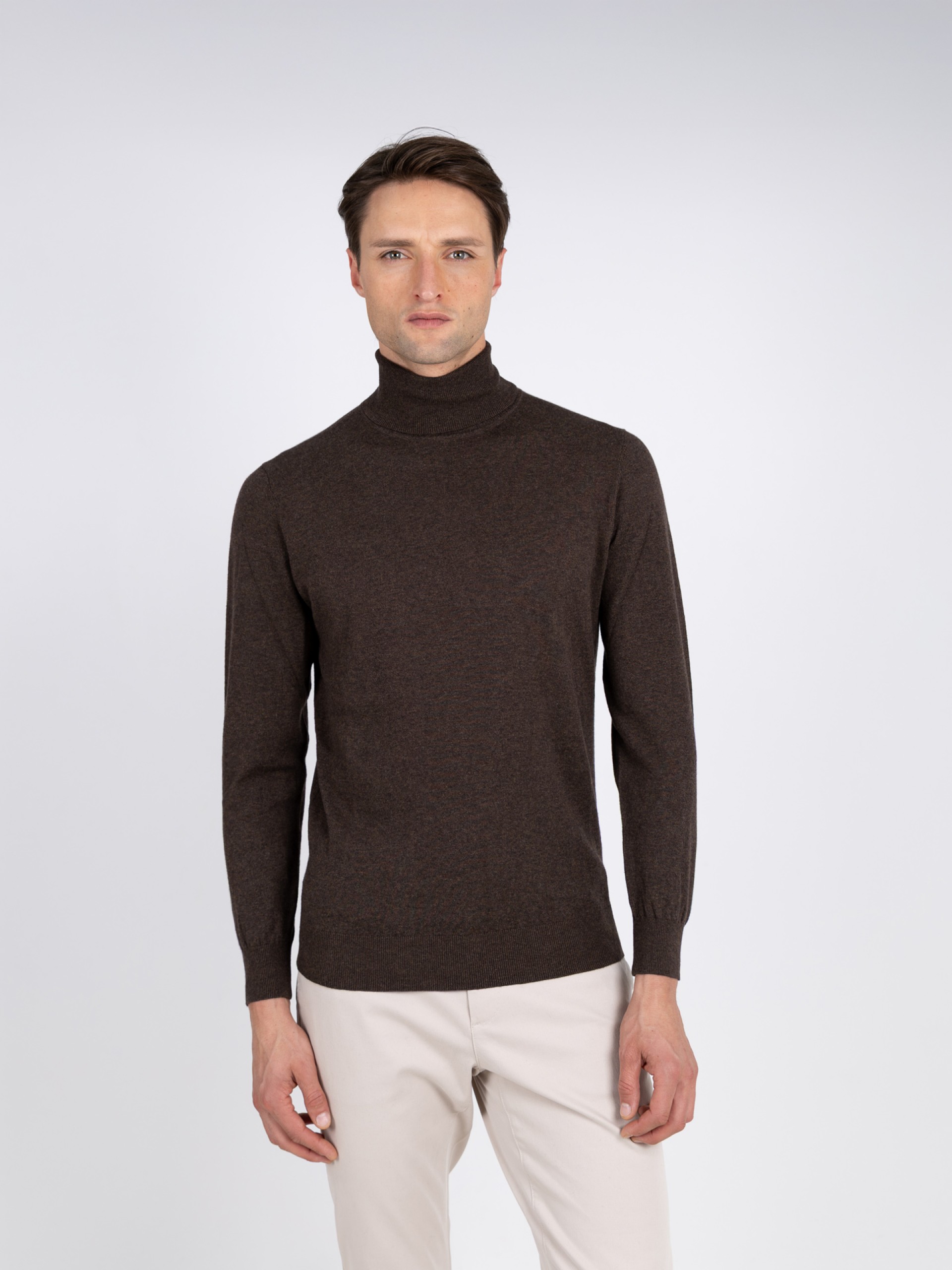High neck cotton cashmere sweater