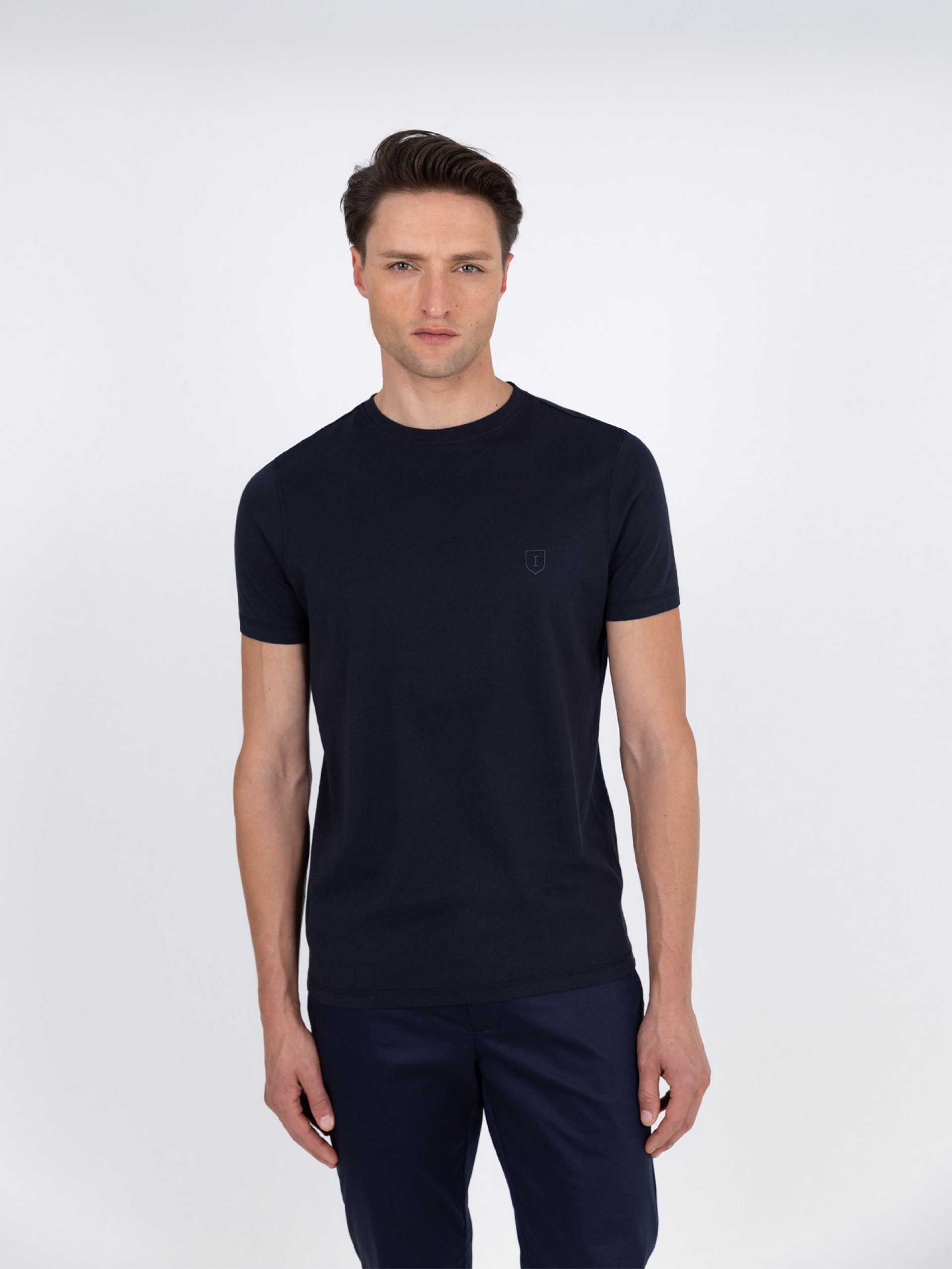 Cotton plain t-shirt round collar