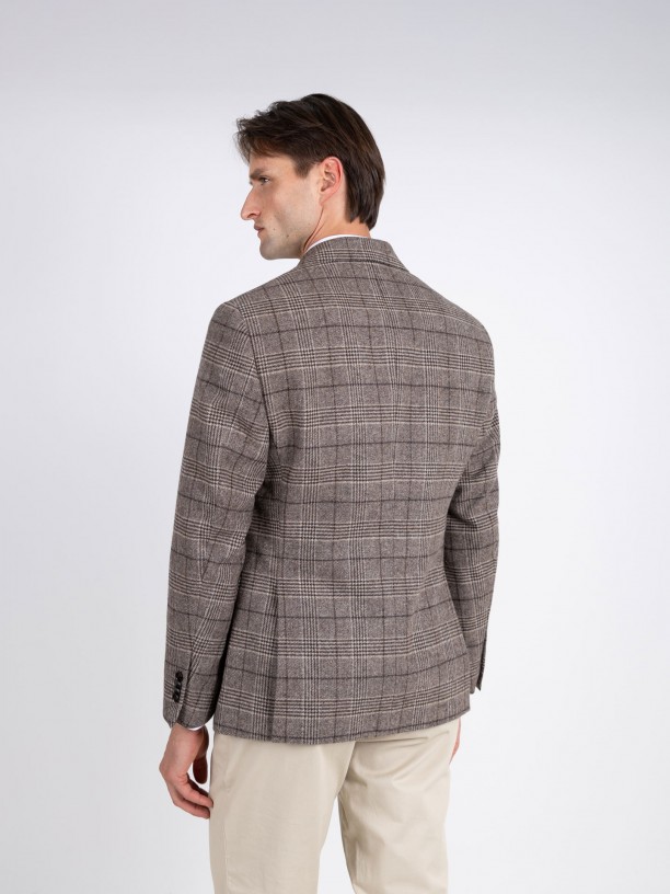 Blazer de lã com padrão xadrez Blazer de lã com padrão xadrez