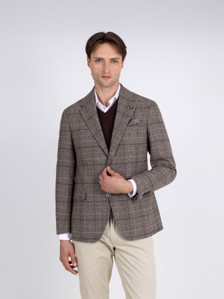 Blazer de lã com padrão xadrez Blazer de lã com padrão xadrez