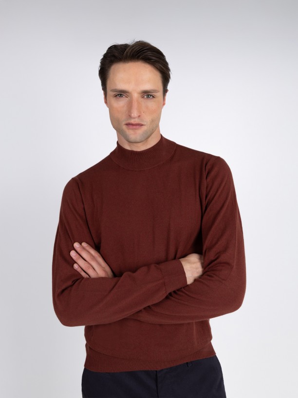 Camisola de meia gola algodo e caxemira