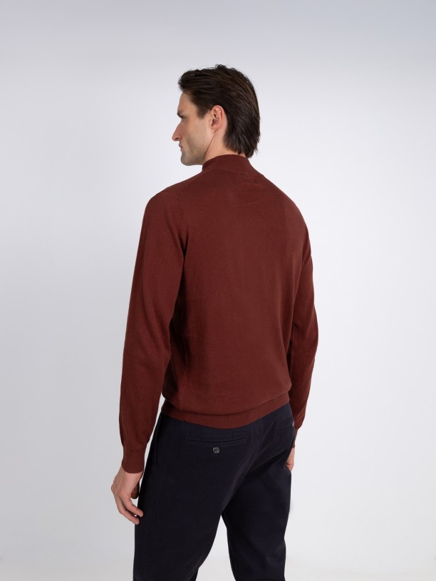 Camisola de meia gola algodo e caxemira