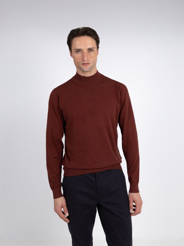 Camisola de meia gola algodo e caxemira