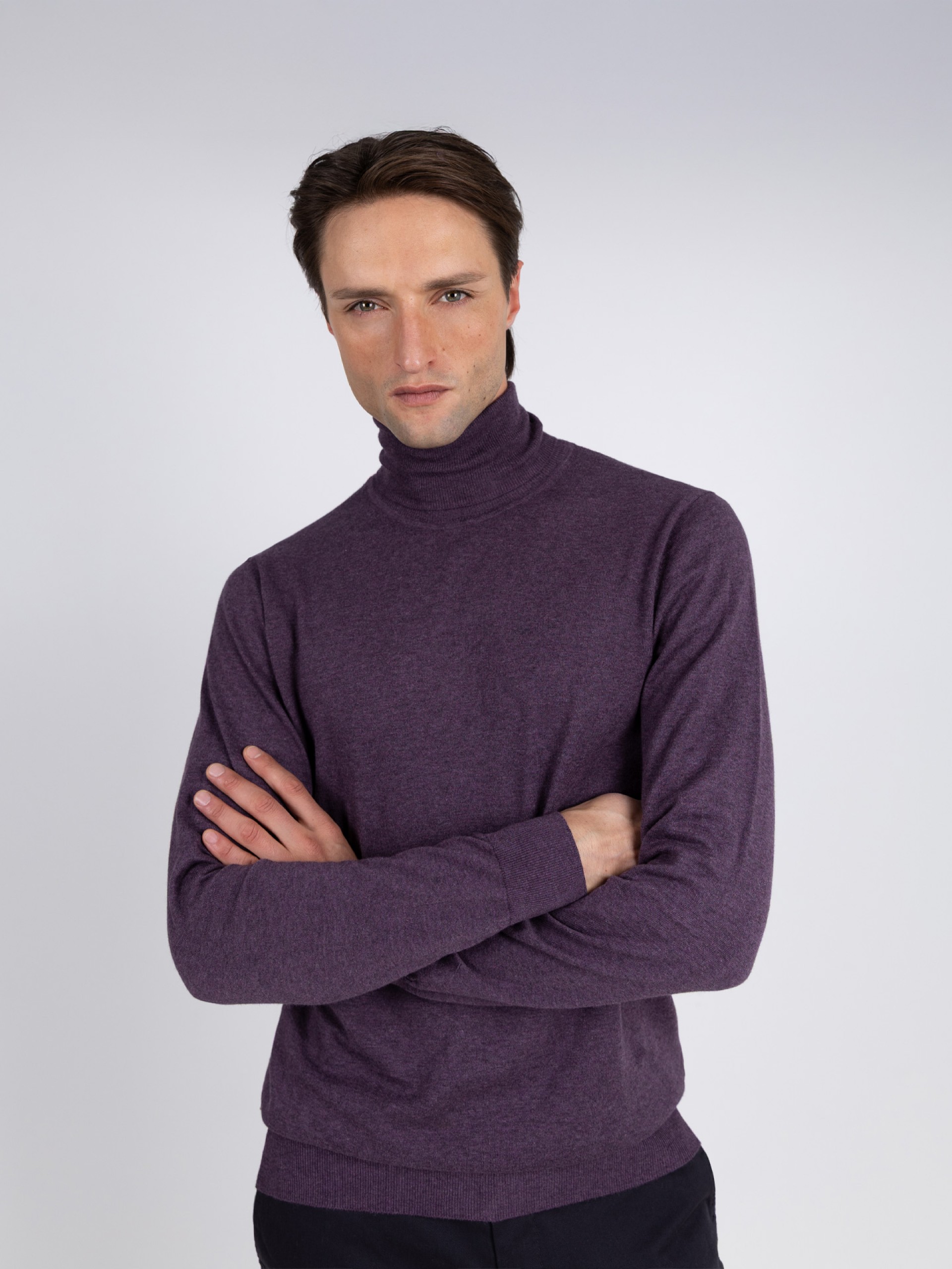 High neck cotton cashmere sweater