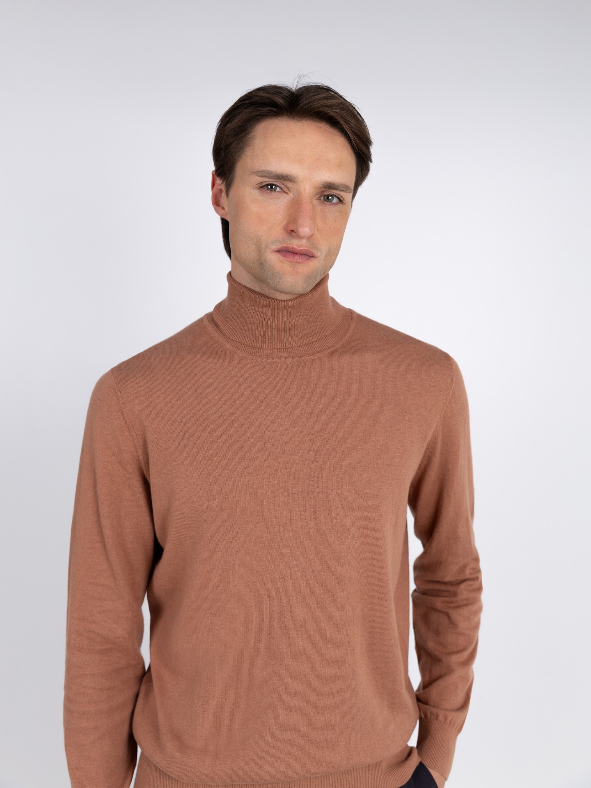 High neck cotton cashmere sweater