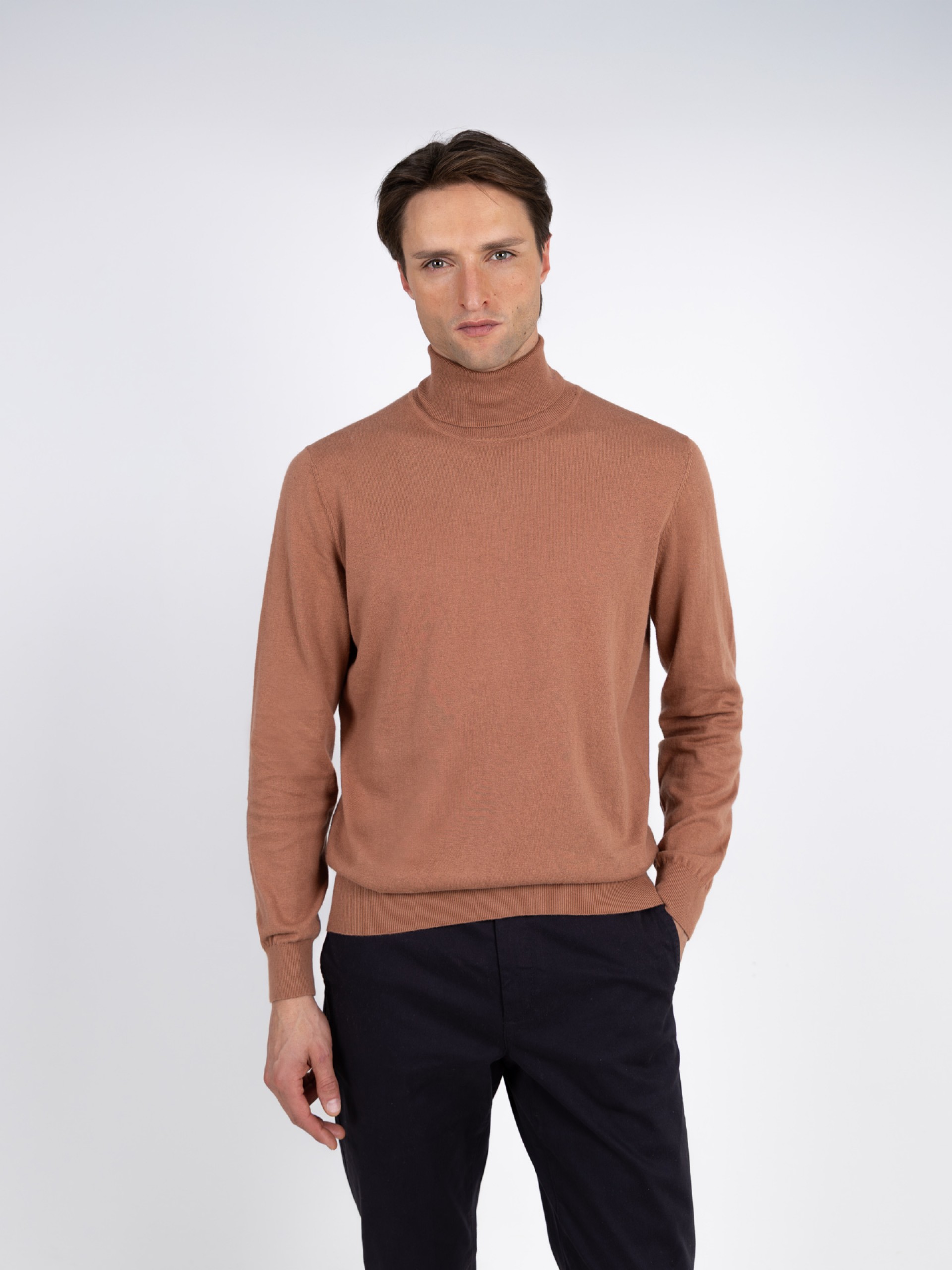High neck cotton cashmere sweater
