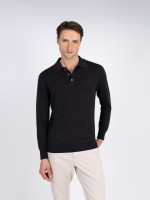 100% Merino wool long-sleeve knit polo 100% Merino wool long-sleeve knit polo