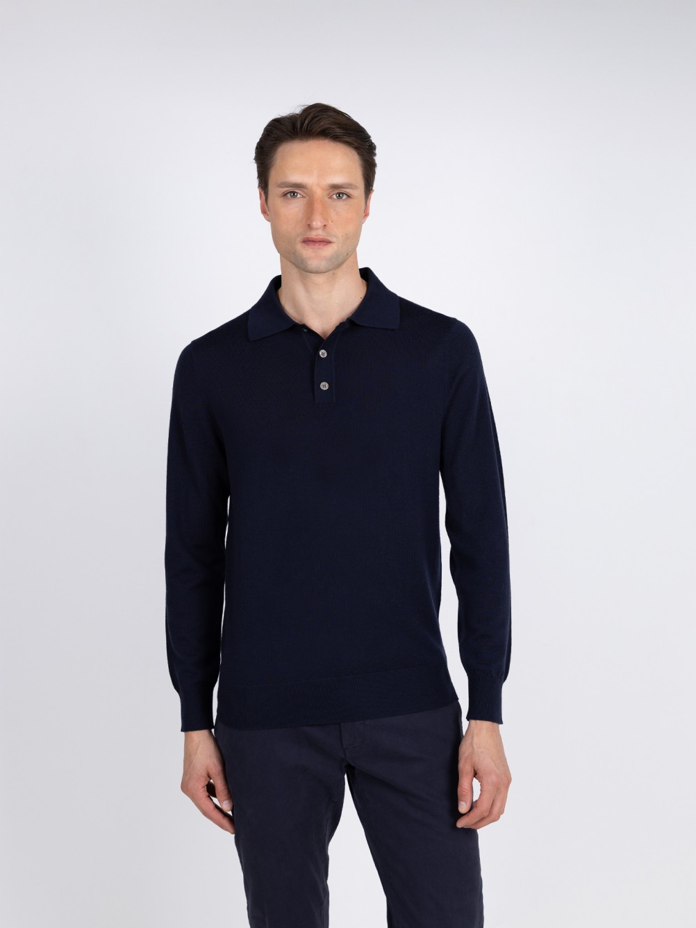 100% Merino wool long-sleeve knit polo