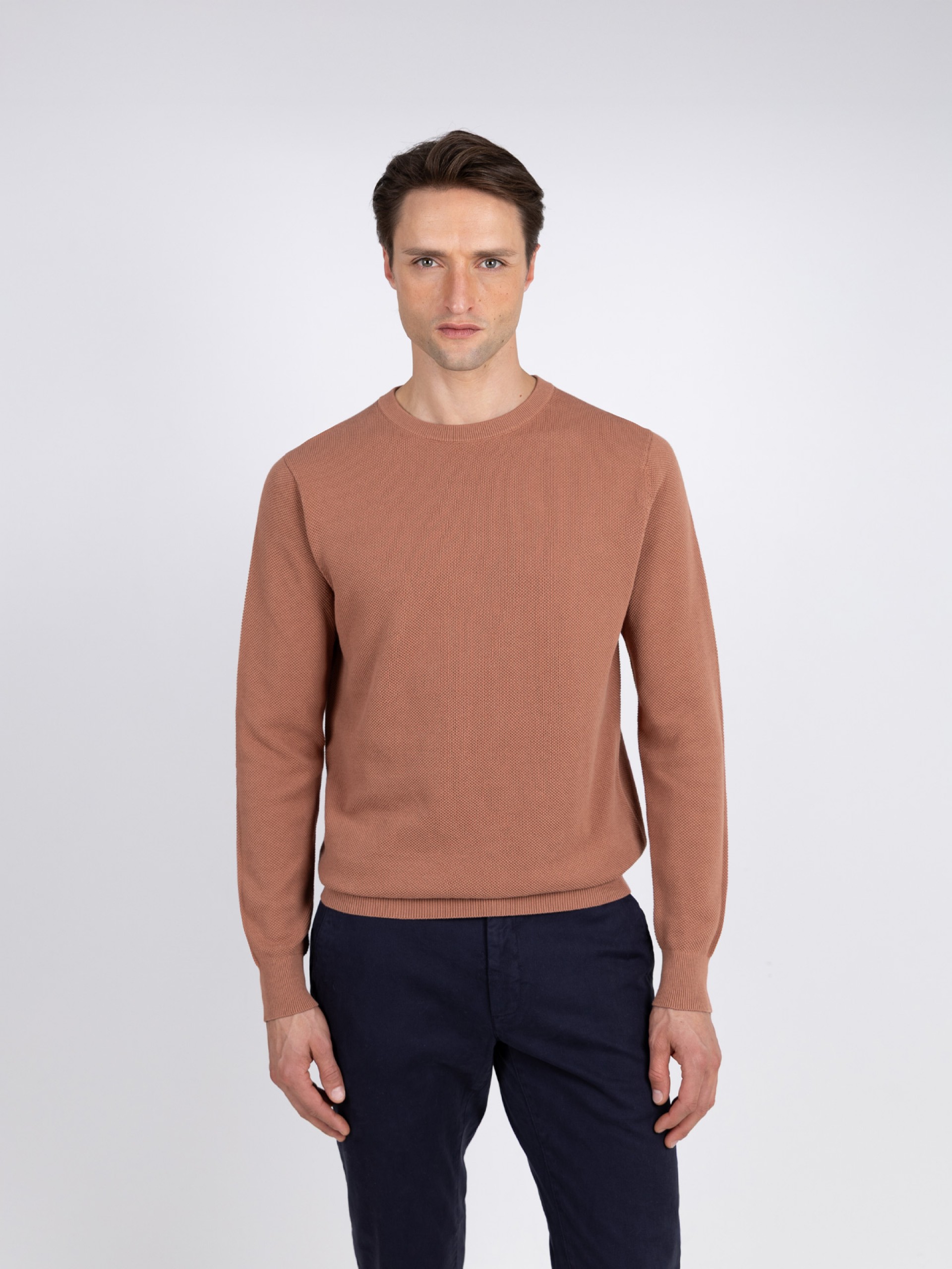 Cotton knit sweater with a round neck