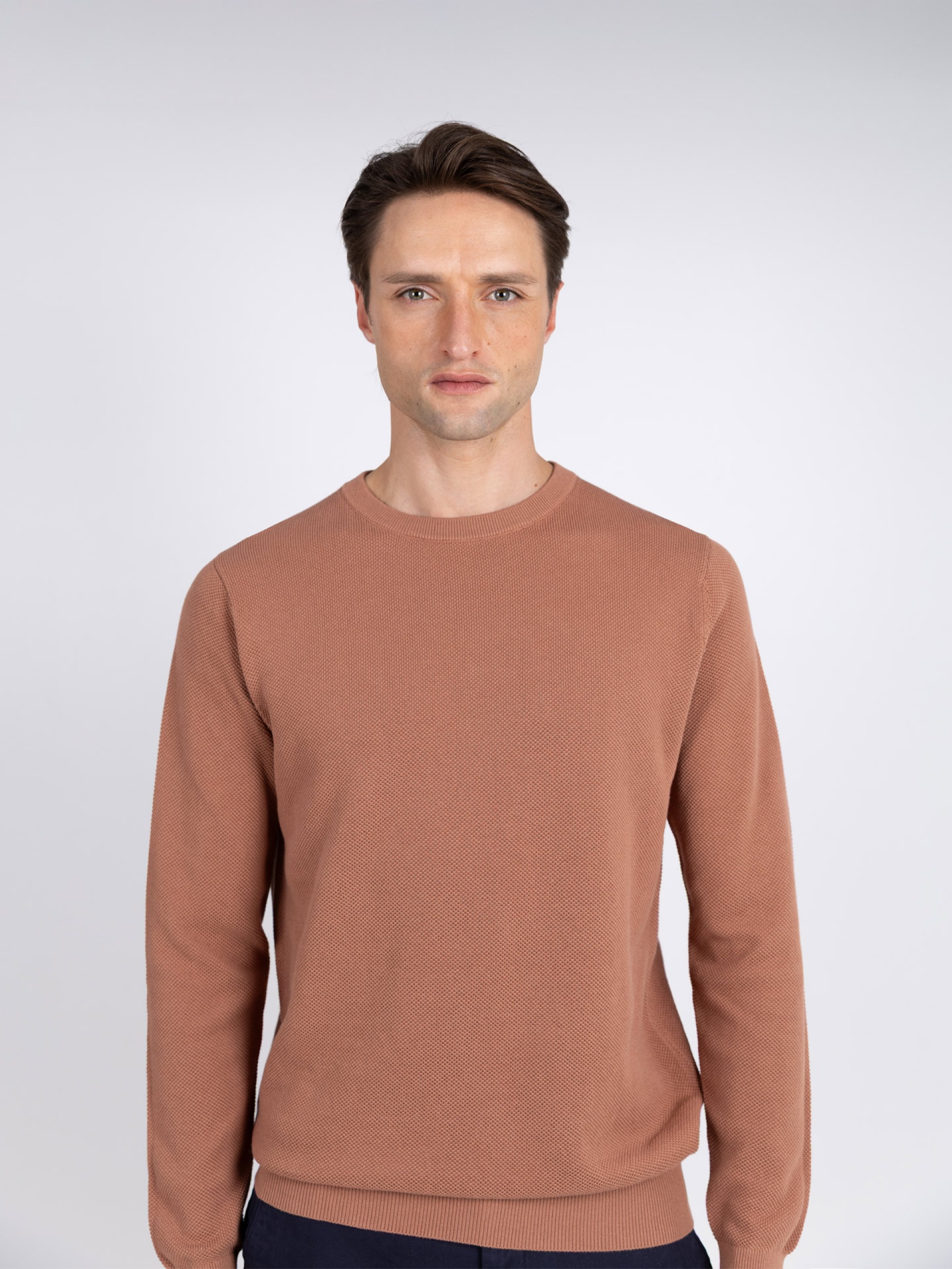 Cotton knit sweater with a round neck