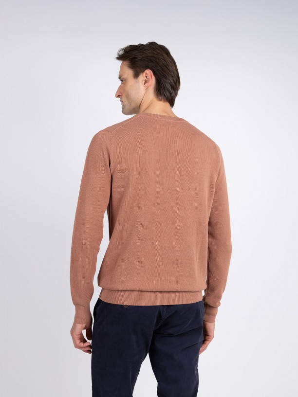 Camisola de malha algodo gola redonda