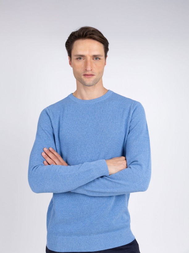 Camisola de malha algodo gola redonda
