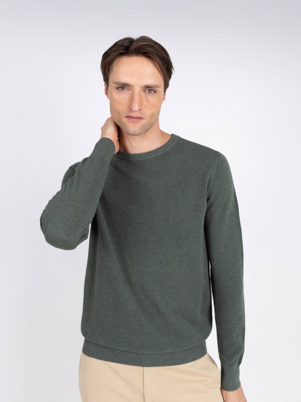 Camisola de malha algodo gola redonda