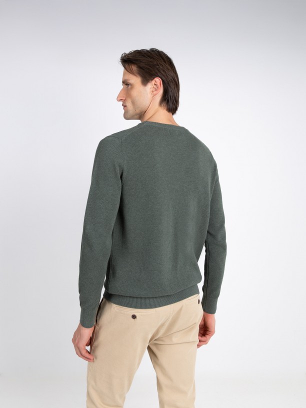 Camisola de malha algodo gola redonda