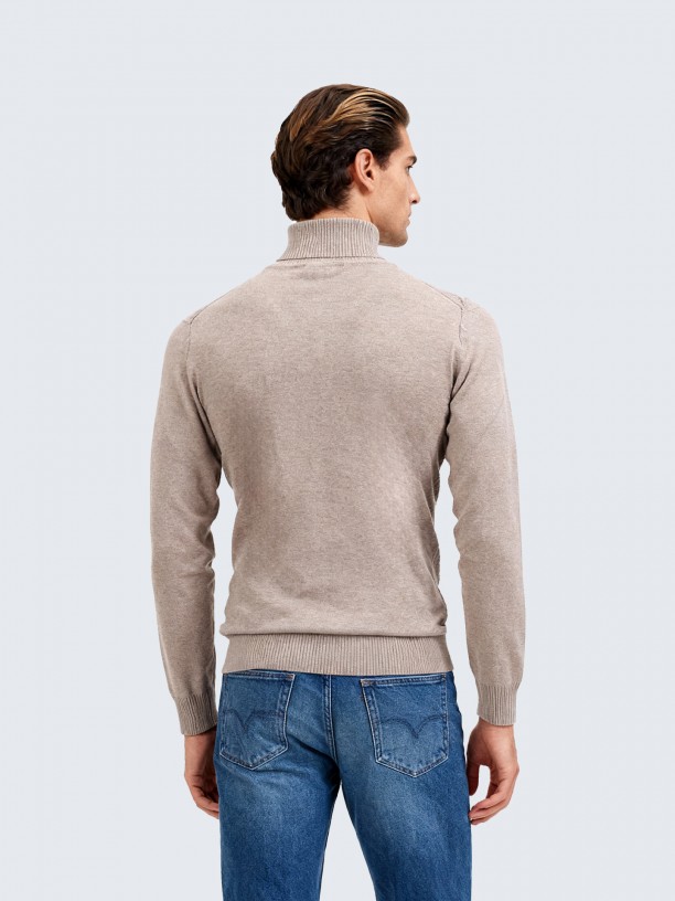Camisola de gola alta com efeito entrançado Camisola de gola alta com efeito entrançado