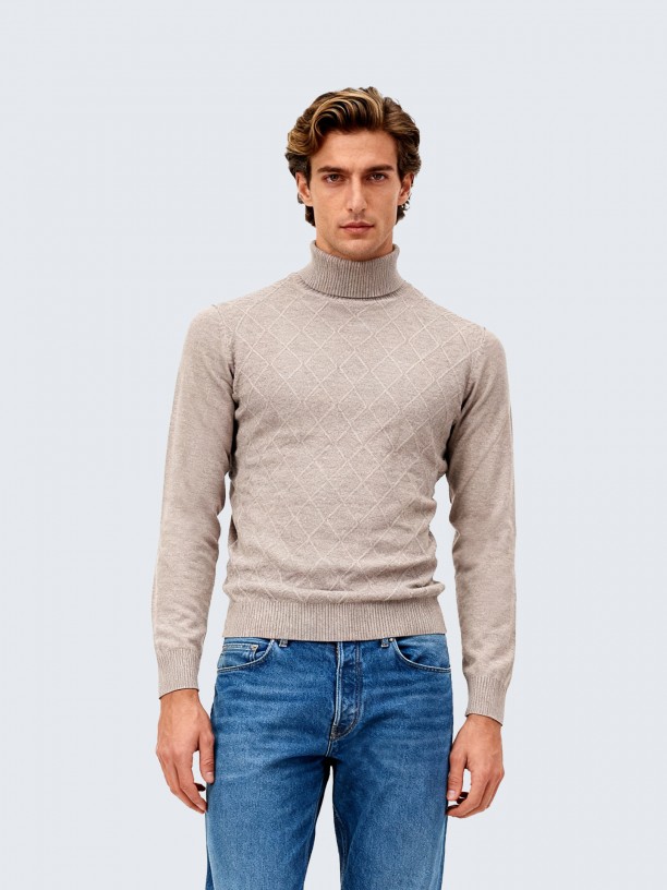 Camisola de gola alta com efeito entrançado Camisola de gola alta com efeito entrançado
