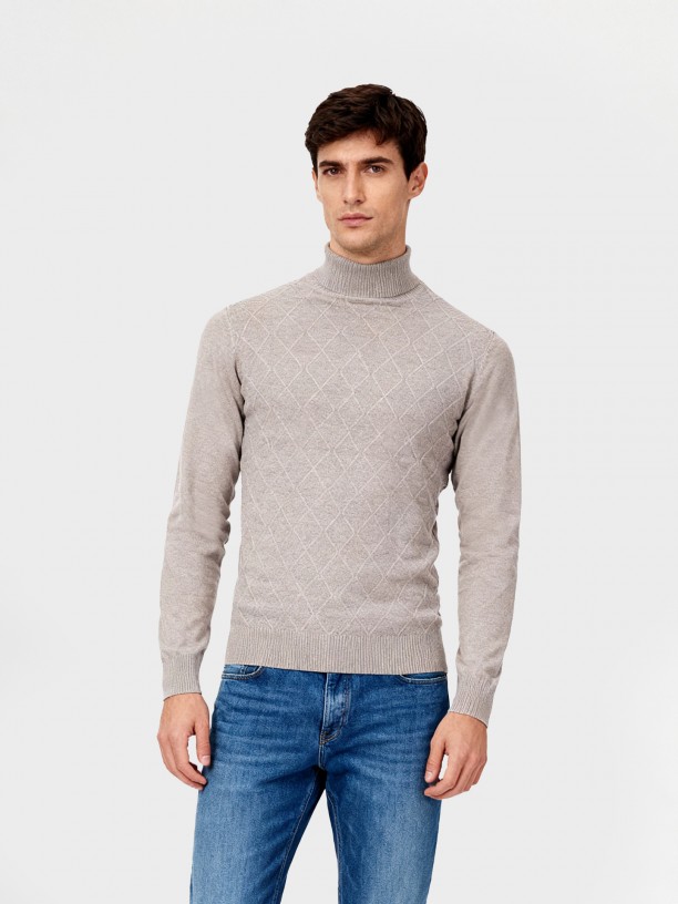 Jersey de cuello alto con efecto trenzado Jersey de cuello alto con efecto trenzado