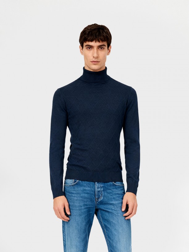 Jersey de cuello alto con efecto trenzado Jersey de cuello alto con efecto trenzado