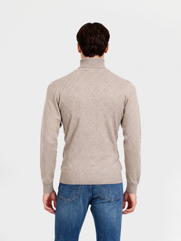 Jersey de cuello alto con efecto trenzado Jersey de cuello alto con efecto trenzado