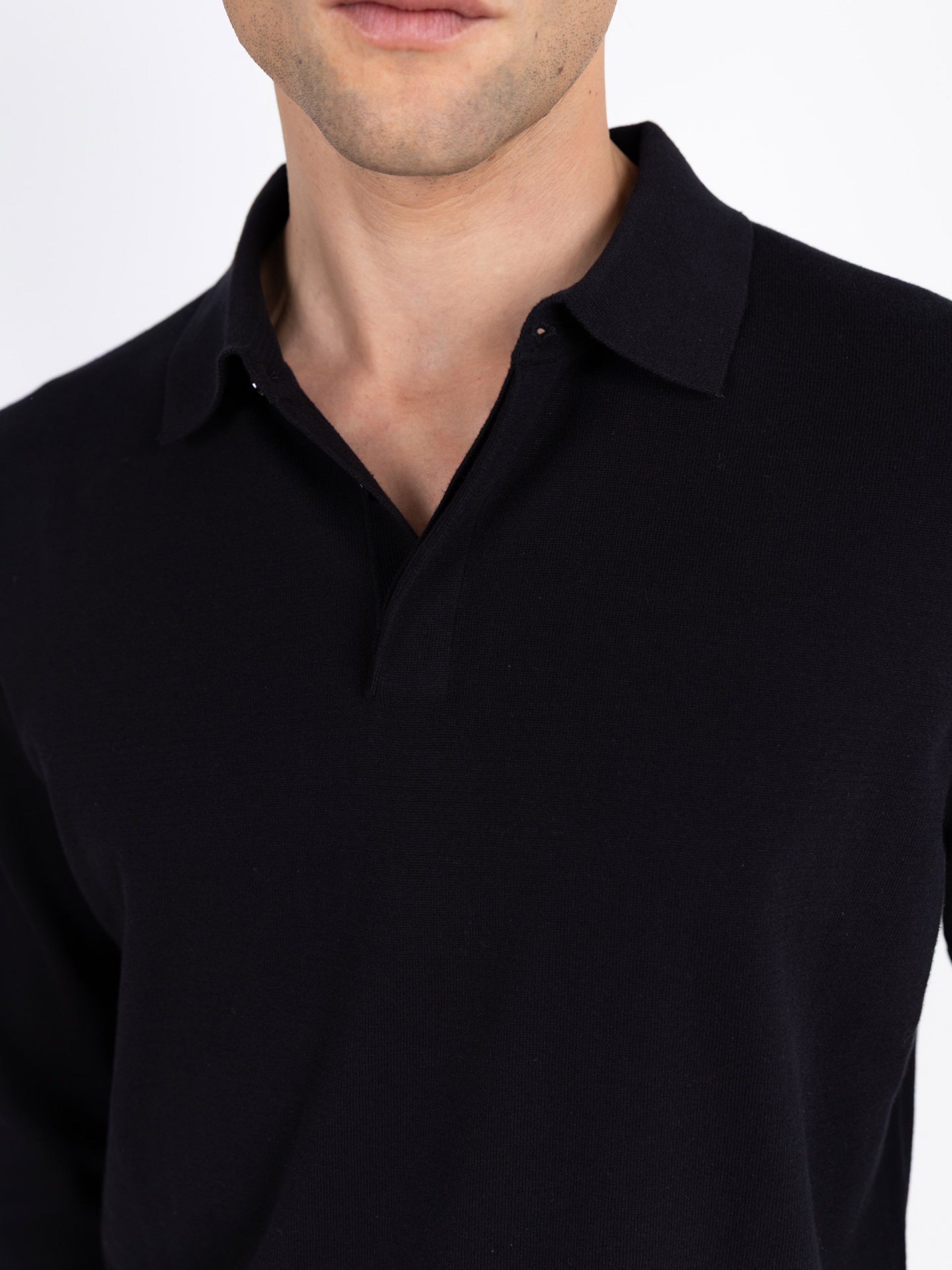 Long-sleeve knit polo 100% cotton