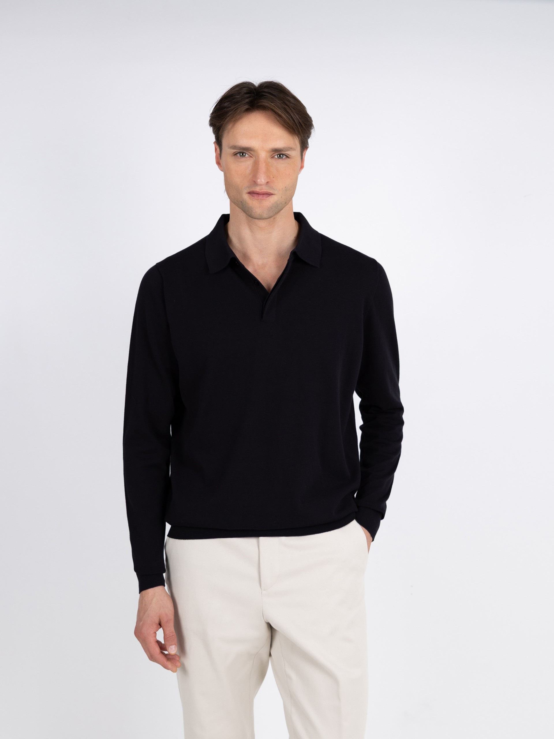 Long-sleeve knit polo 100% cotton