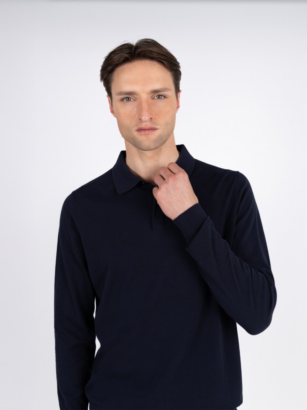 Long-sleeve knit polo 100% cotton Long-sleeve knit polo 100% cotton