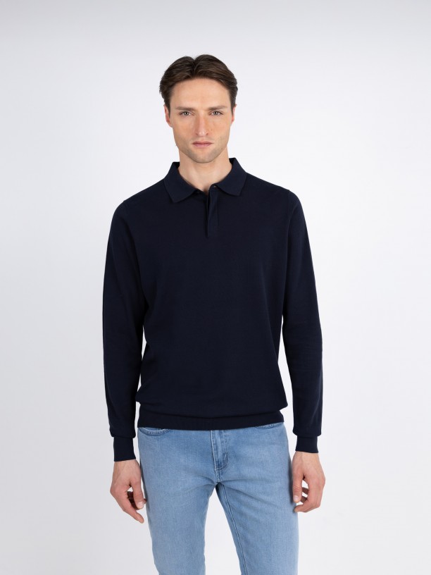 Long-sleeve knit polo 100% cotton Long-sleeve knit polo 100% cotton