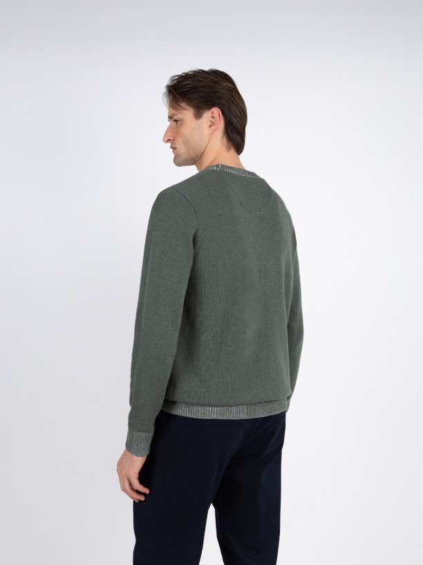 Camisola de malha algodo gola redonda